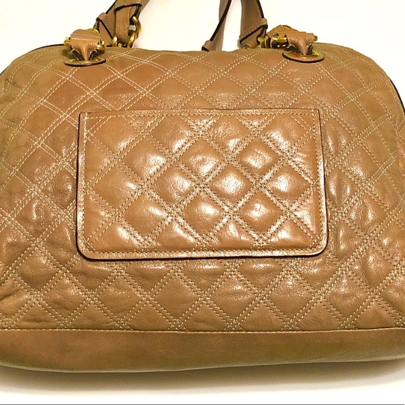 Marc Jacobs Tan Quilted Leather Tote Shoulder Bag Purse Gold Chain